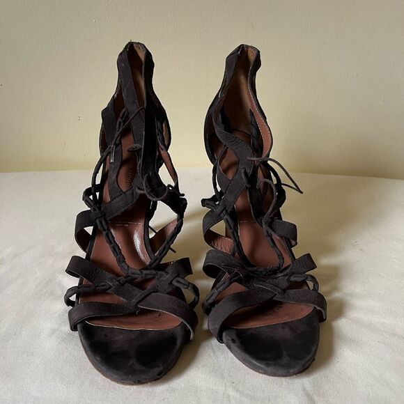 Sigerson‎ Morrison Strappy Lace Up Stiletto Heels Size 10 Dark Brown Suede - Picture 2 of 10